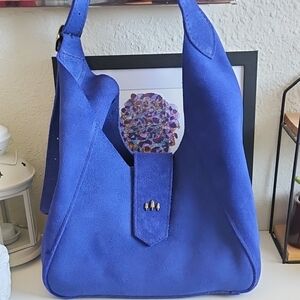 Portland Leather Goods Blue Suede Flora Women's Shoulder Bag